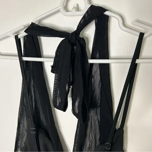 Sexy black cross halter ruched bodysuit | medium | NWT - Picture 4 of 10